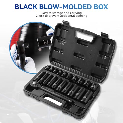 Reniteco 21-Piece 3/8" Drive Socket Set, SAE 5/16"-7/8", 72-Tooth Cr-V - size: 3/8"-21 PCS
