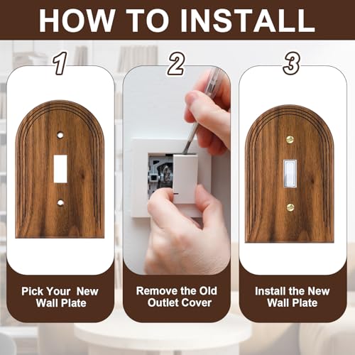 DoubleFill 4 Pcs Walnut Wood Switch Cover,13 * 8.2cm,Arch Single Toggle - color: Arch Single Toggle, size: 13 x 8.2 cm