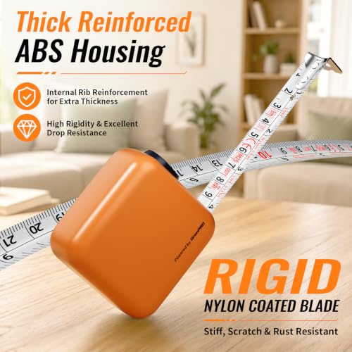 GRENPRO Self-Locking Tape Measure, 10ft/3m Dual Scale, Stiff Blade Orange - color: Orange
