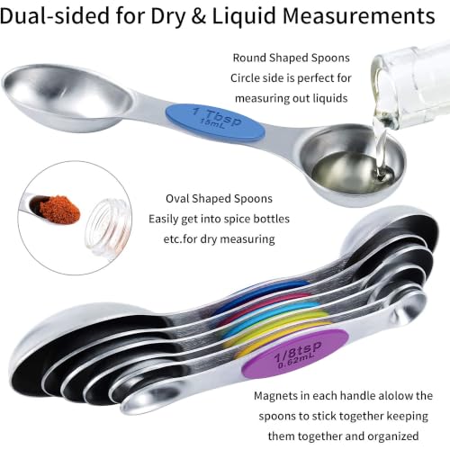 TILUCK measuring cups and magnetic measuring spoons set, stainless steel measuring cups, 6 double-sided stainless steel measuring spoons & 1 leveler (12)