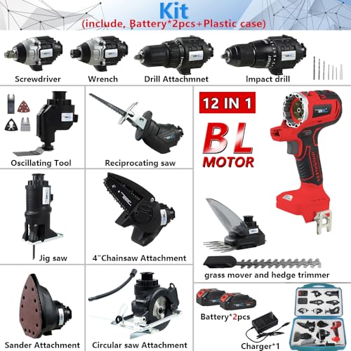 NEWONE 12-Tools Set Power Tool Combo Kits Compatible with Milwau-kee 18V Battery,Cordless Tool Set,2 Batteries and Charger (12-Tools Set Red) - color: 12-tools Set Red
