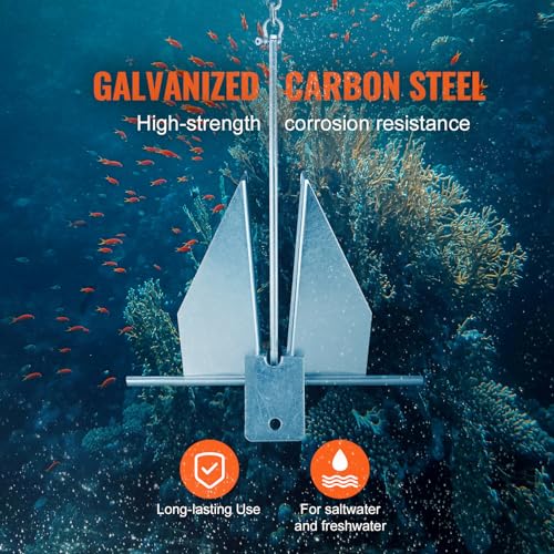 VEVOR Fluke Style Anchor Kit,Hot-Dipped Galvanized Steel Fluke Anchor with 7.9' Chain - size: 8.5 lbs