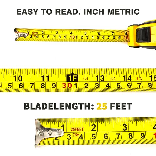 2 Packs Tape Measure 25 ft, Steel Measuring Tape Retractable, 25-Foot Basics Self-Locking Measurement Auto Lock Tape Rule Imperial/Metric Tape Measure for Body Measurements Handicraftsman - color: 2 Pack, size: 25 ft