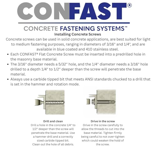 CONFAST 1/4" x 2-3/4" Hex Head Concrete Screw Anchor with Drill Bit for Anchoring to Masonry, Block or Brick (100 per Box) - size: 1/4" x 2-3/4"