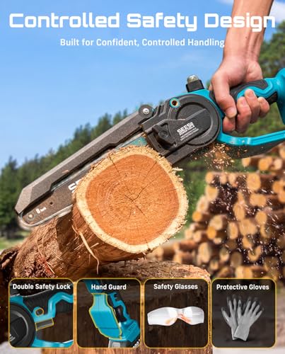 SEESII 3 in 1 Cordless Mini Chainsaw & Hedge Trimmer, Grass Shear Combo - color: Sapphire Blue