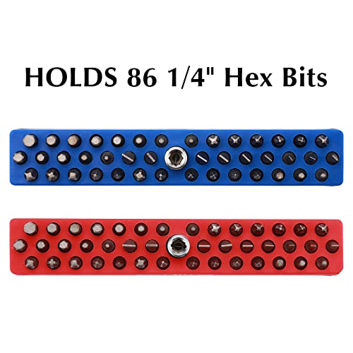 EMENTOL 2PCS 1/4" Magnetic Bits Holder Set - Red and Blue, 86PCS Hole, Bit Organizer with Strong Magnetic, Magnetic Bits Organizer, 2 Pieces - color: 2pcs(red+blue), size: Hex Bit Holder
