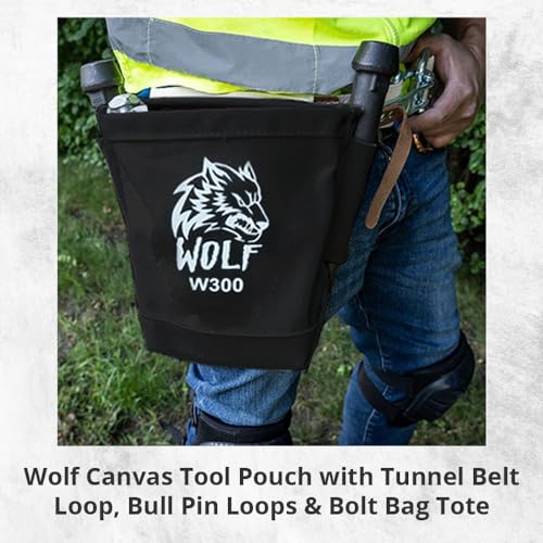 Wolf Black Canvas Tool Pouch, Tunnel Belt Loop, Bull Pin Loops & Bolt Bag Tote | Tradesman, Ironworker, Carpenter, 5’’x10’’x9’’ - color: Black