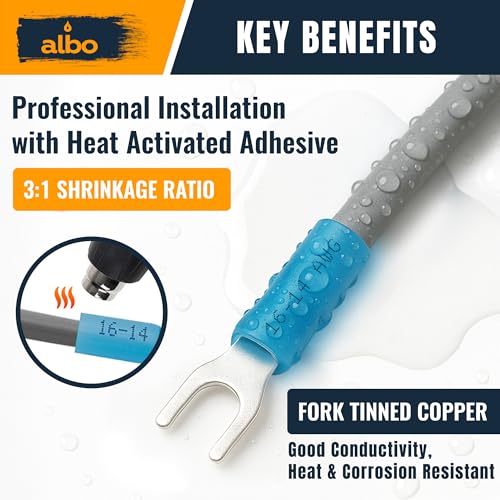 ALBO 350 Pcs Heat Shrink Fork Terminal Kit, 22-10 AWG, Red Blue Yellow - color: Fork Set 350pcs #10 AWG 22-10