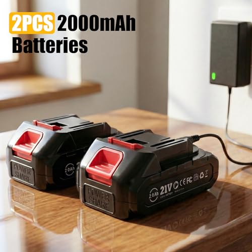 Electric Caulking Gun, Battery Powered Caulk Gun with 2 x 2000mAh Batteries, 9pcs Caulk Remover Tool, 6 Adjustable Speeds, Dripless Auto Retract, LED Light Silicone Gun for Filling, Sealing - color: With 2x 2.0ah Battery