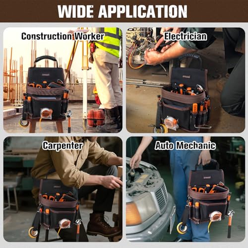 Small Tool Pouch with Belt, 10 Pockets, Carry Handle