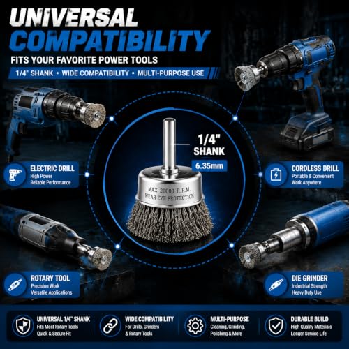 11-Pc Rotary Tool Kit, 1/4" Drill Brush Set for Rust Removal
