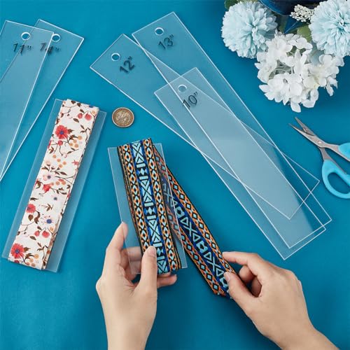 BENECREAT 7PCS Acrylic Ribbon Rulers, 6 8 10 11 12 13 14 Inch Rectangle Quilting Rulers Ribbon Tail Measuring Tool for DIY Tailor Craft Tool Drawing Measuring Supplies