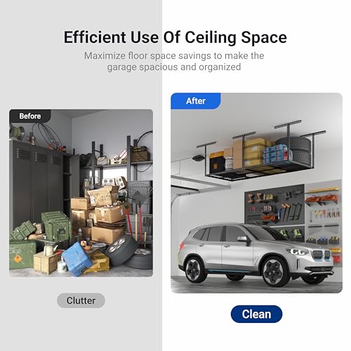 FLEXIMOUNTS 3x8 Overhead Garage Ceiling Storage Rack Adjustable, Hammertone - color: Hammertone, size: 3x8 ft