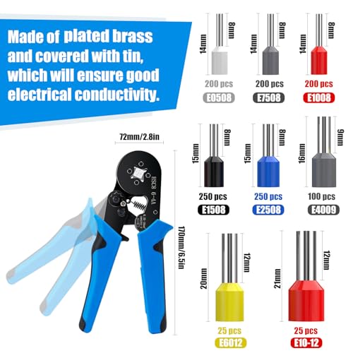 LUNEY 1250PCS Wire Ferrules Crimping Tool Kit for AWG 23-7(0.25-10mm²)