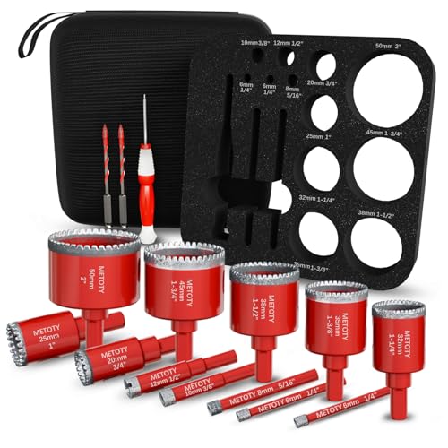 Diamond Hole Saw Drill Bit Set (15 PCS) (1/4"-2") Serrated Diamond Core Bits for Ceramic, Glass, Tile, Marble, Granite | EVA Positioner & Hard Storage Bag | Dry/Wet Dual-Use | High-Precision Drilling - size: (1/4"-2")-15PCS