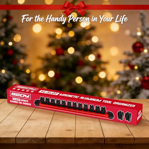 SEDY Magnetic Screwdriver Organizer and Wrench Organizer, 14-Slot Screwdriver and Wrench Holder, Magnetic Aluminum Rail Tool Organizer for Tool Box Drawer Wall-Mount Storage, Red (Tools not Included) - style: 1-Pack Red (14-Slot)
