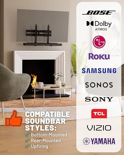 ECHOGEAR XL Soundbar Mount for Speakers up to 20lbs – Attaches to TVs up to 86” or Wood Studs 16-24”– Universal Design & 2.6” Extension for Dolby Atmos – Easy DIY Install w/ Included Hardware
