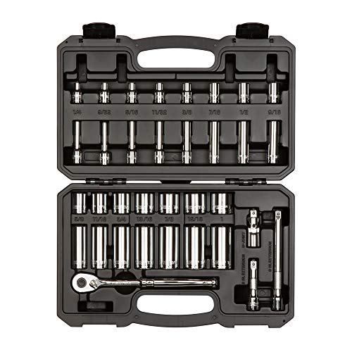 TEKTON 3/8 Inch Drive 6-Point Socket and Ratchet Set, 34-Piece (1/4-1 in.) | SKT15101 | (1/4 - 1 in.), Shallow and Deep, Case - size: 34-Piece (1/4-1 Inch)