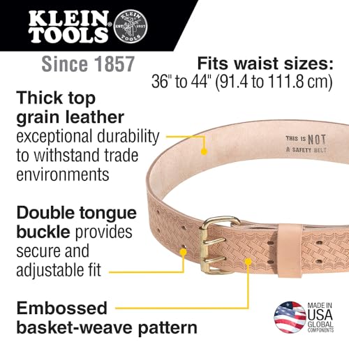 Klein Tools 5415 Tool Belt, Heavy-Duty Leather Work Belt for Contractors, Construction, Carpenters, Electricians, Framers, Ironworkers, Medium - size: Medium