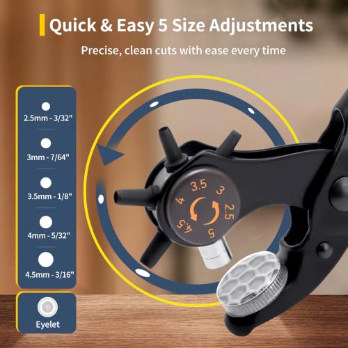 XOOL 2 in 1 Leather Hole Punch Eyelet Tool Kit, 3/16" 4.5mm Metal Eyelets for Fabric, Hole Puncher, Eyelet Pliers for Shoes Leather Clothes Belt - style: Hole Puncher × Eyelet Pliers