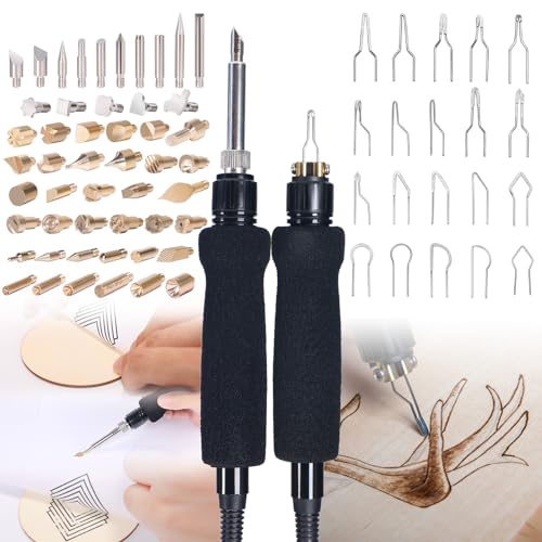 YIHUA 939D-II Pyrography Pen Wood Burning Kit Station 2-in-1 Solid-Point 200~480°C (with Temp Display)/Wire-Nib 250~750°C with 20 Nibs, Solid Points, 1 Stable Pen Holder, 2 Scrap Wood (Green) - color: Green