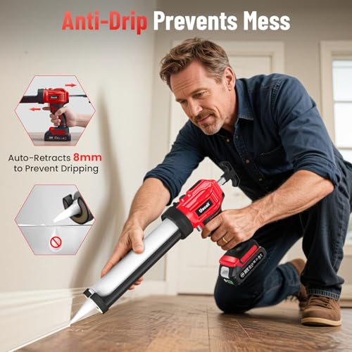 Electric Caulking Gun, Cordless Caulk Gun with 2x 2.0Ah Batteries - color: Red