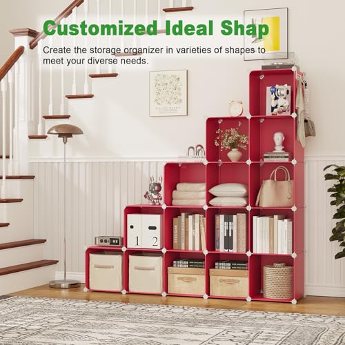 C&AHOME 16 Cube Storage Organizer Cube Shelves Units Storage Cubes, Red - color: Red