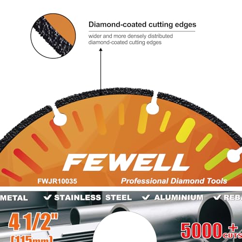 FEWELL 4.5 Inch Metal Diamond Cutting Wheel 5000+ Cuts (3Pack)