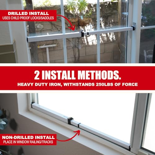 SecurityMan Window Security Bar - Easy Install for Horizontal/Vertical Windows - Adjustable Window Lock Bar (Child Proof/Heavy Duty Iron) - Extendable (14.25" to 37") Security Bars for Windows - White - color: White