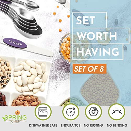 Spring Chef Stainless Steel Magnetic Measuring Spoons Set of 8, Purple - color: Purple, size: 1-Pack
