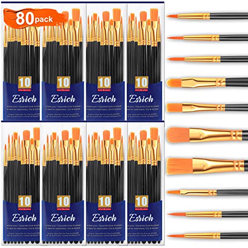 ESRICH 80PCS Paint Brushes, Paint Brush for Acrylic Painting - color: Black, size: 80