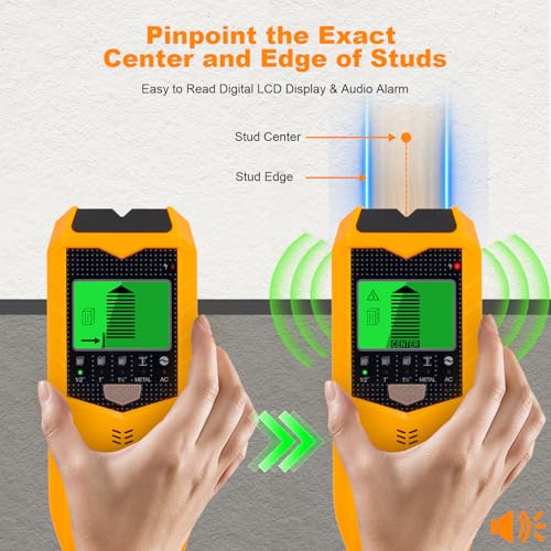 Stud Finder Wall Scanner, 5 in 1 Stud Detector with Smart Microprocessor Chip and HD LCD Display, Beam Finders for Center and Edge of Wood, AC Wire, Joist, Metal and Pipe, Tool Gifts for Men