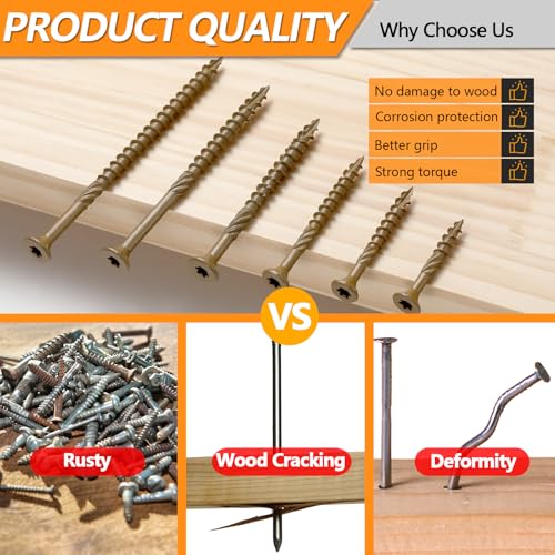 #8#10 Wood Screws Kit, 6 Sizes (1-1/4", 1-5/8", 2", 2-1/2", 3", 3-1/2") - color: Yellow