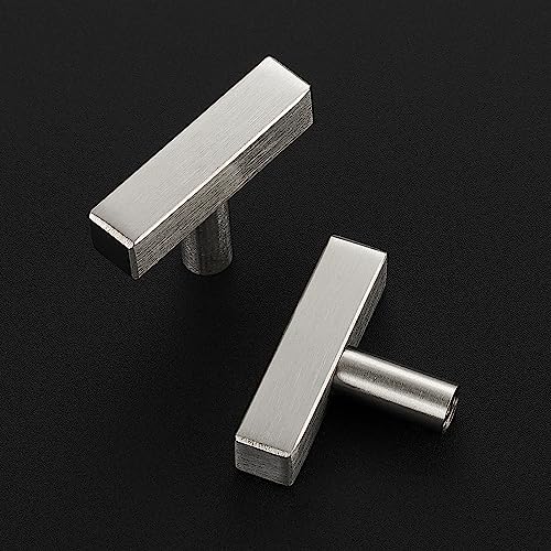 5 Pack Brushed Nickel Cabinet Knobs, 2in Length T-Square Bar Drawer Pulls | Single Hole Grip, Stainless Steel Build, Kitchen Cabinet Restyle, For Drawers, Dressers, Cupboards, Closet Doors - color: Brushed Nickel, size: 5 Pack, style: Sqaure Bar