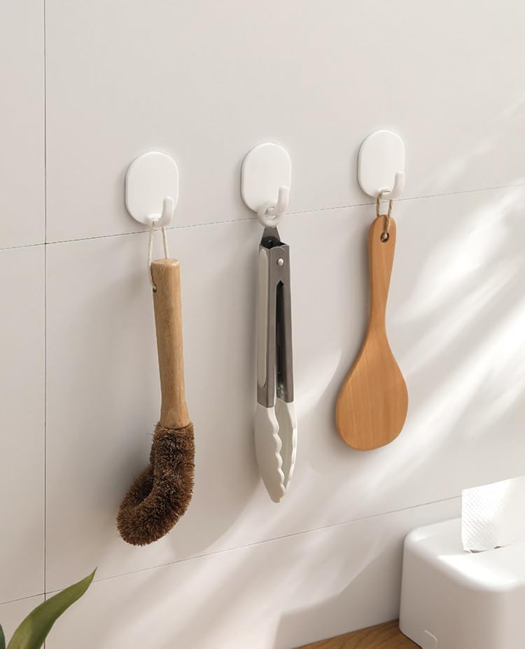 lightstar 5 Pcs Adhesive Plastic Hooks - Wall Hooks for Hanging, Drill-Free, Seamless - Kitchen Bathroom - 60 * 45 * 34 mm, White (for 3.5 LB) - color: For 3.5 LB