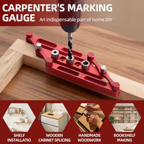 Center Finder Gauge with Interchangeable Rods，Self Centering Doweling Jig Woodworking Joinery Hole Drill Guide， Positioner Locator Tool ，Woodworking Marking