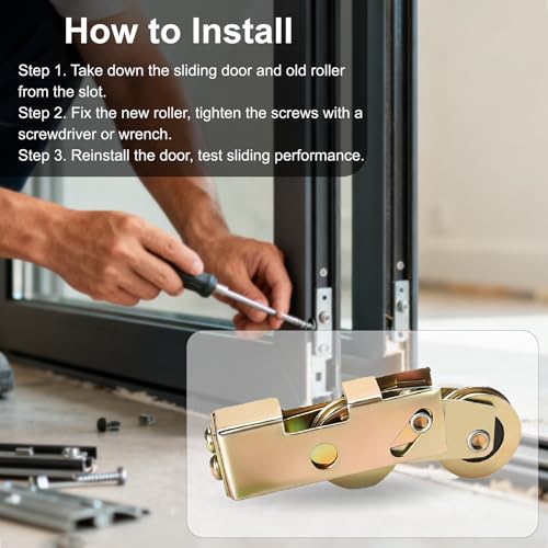 2 Pcs Sliding Door Rollers, Sliding Glass Door Rollers Replacement, Steel Ball Bearing Wheels Heavy-Duty Tandem Roller for Patio Door - color: 2 Pcs