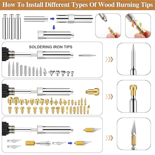 62Pcs Wood Burning Tips, Professional Wood Burning Pen Tips & Stencils Set