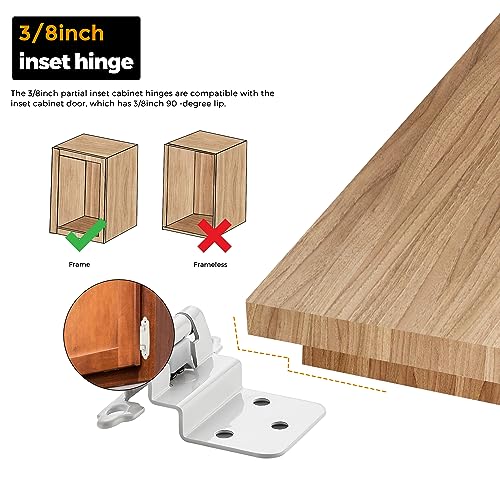 Ravinte 3/8" Inset White Cabinet Hinges 60 Pack (30 Pairs) - color: White