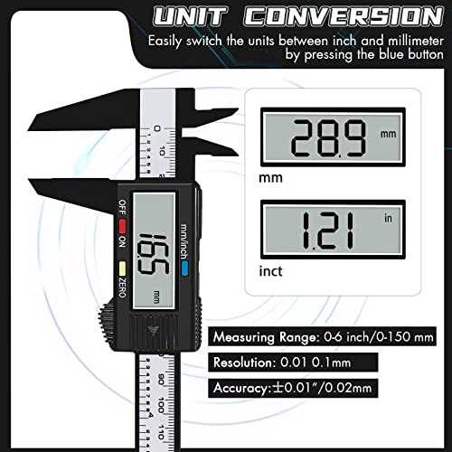 Digital Caliper,0-6 inch/150 mm,inch and Millimeter Conversion,LCD Screen