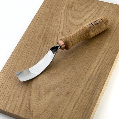 STRYI Profi #7 1in Profile Long Bent Gouge - Professional Sloping Wood Carving Chisel - High Carbon Steel 62 HRC - Hand Forged Tool for Background Clearing, Bowl & Relief Carving