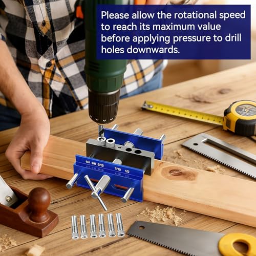 Self Centering Doweling Jig Kit, Drill Jig For Straight Holes Biscuit Joiner Set With 6 Drill Guide Bushings, Adjustable Width Drilling Guide Power Tool Accessory Jigs (XL)