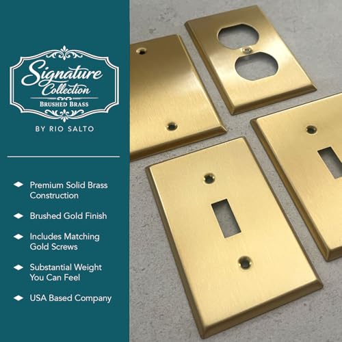 Rio Salto BRASS Metal Toggle Gold Outlet Cover or Light Switch Cover Wall Plate, 10-Pack STANDARD SIZE, Single Togle Wallplate Covers 1-Gang Brushed Brass Toggle Switch - color: Toggle Switch 1-Gang (10-Pack)