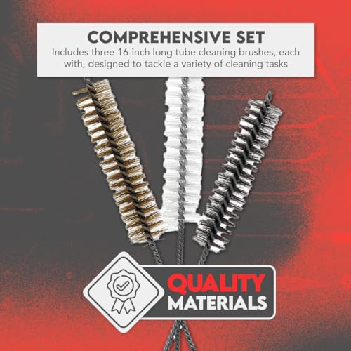 3 Piece Set of 16-Inch Tube Cleaning Brushes Copper, Stainless, Nylon for Various Surface Use (1.5-Inch Diameter) - size: 1.5-Inch Diameter