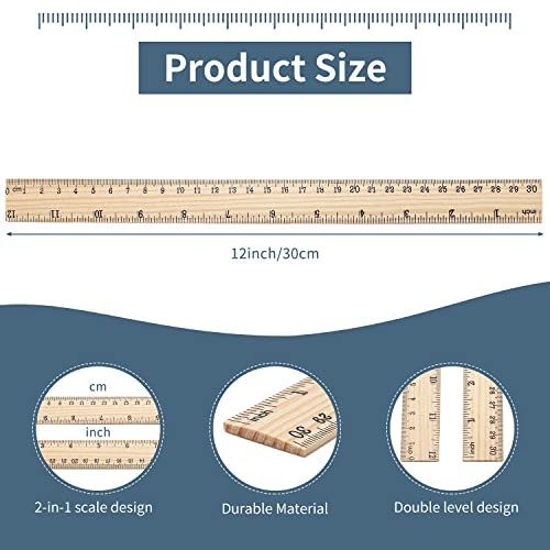25 Pack Wooden Ruler 12 Inch Rulers Bulk Wood Measuring Ruler Office Ruler 2 Scale - color: 25 pieces-12inch