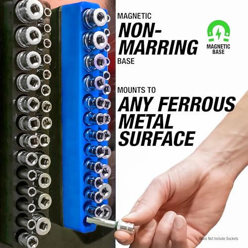 OEMTOOLS 22461 6-Pc Metric & SAE Magnetic Socket Tray Set Holds 143 Sockets | Magnetic Socket Organizer Tray, Non-Marring Rubberized Base, Clearly Marked Sizes, 1/4, 3/8, 1/2 Inch Sockets - style: Green and Blue