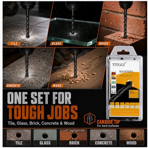10Pcs Wide-Tip Masonry Drill Bit Set & Concrete Drill Bit Set, 5/32"-1/2" - size: 10 Pcs 5/32"-1/2" Masonry Drill Bit Set