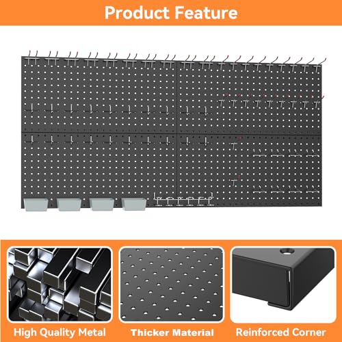 WALMANN Metal Pegboard Kit with Accessories, 24x48 in Garage Tool Pegboards - color: Black