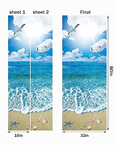 FLFK Door Mural Sticker - Beach Ocean,Peel and Stick,Combined Size 32"x80",Split into 2 Pieces - color: Mt969, size: 32"x80"
