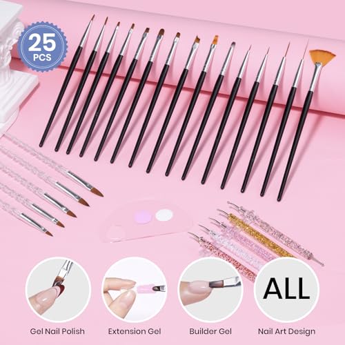 Beetles Nail Art Brushes, 25pcs Nail Art Pens Daul Ended Dotting Tools - color: C - Clear-25